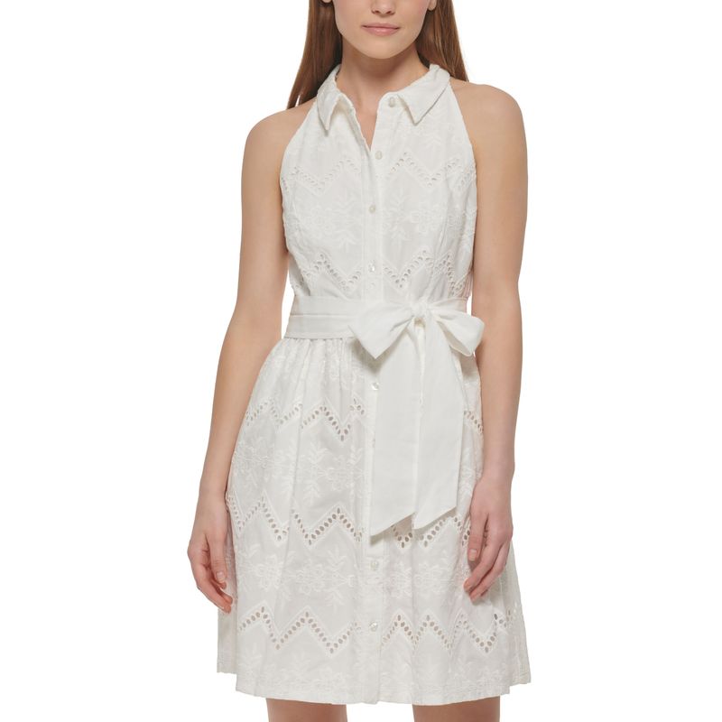Vince Camuto Womens Cotton Eyelet Shirtdress